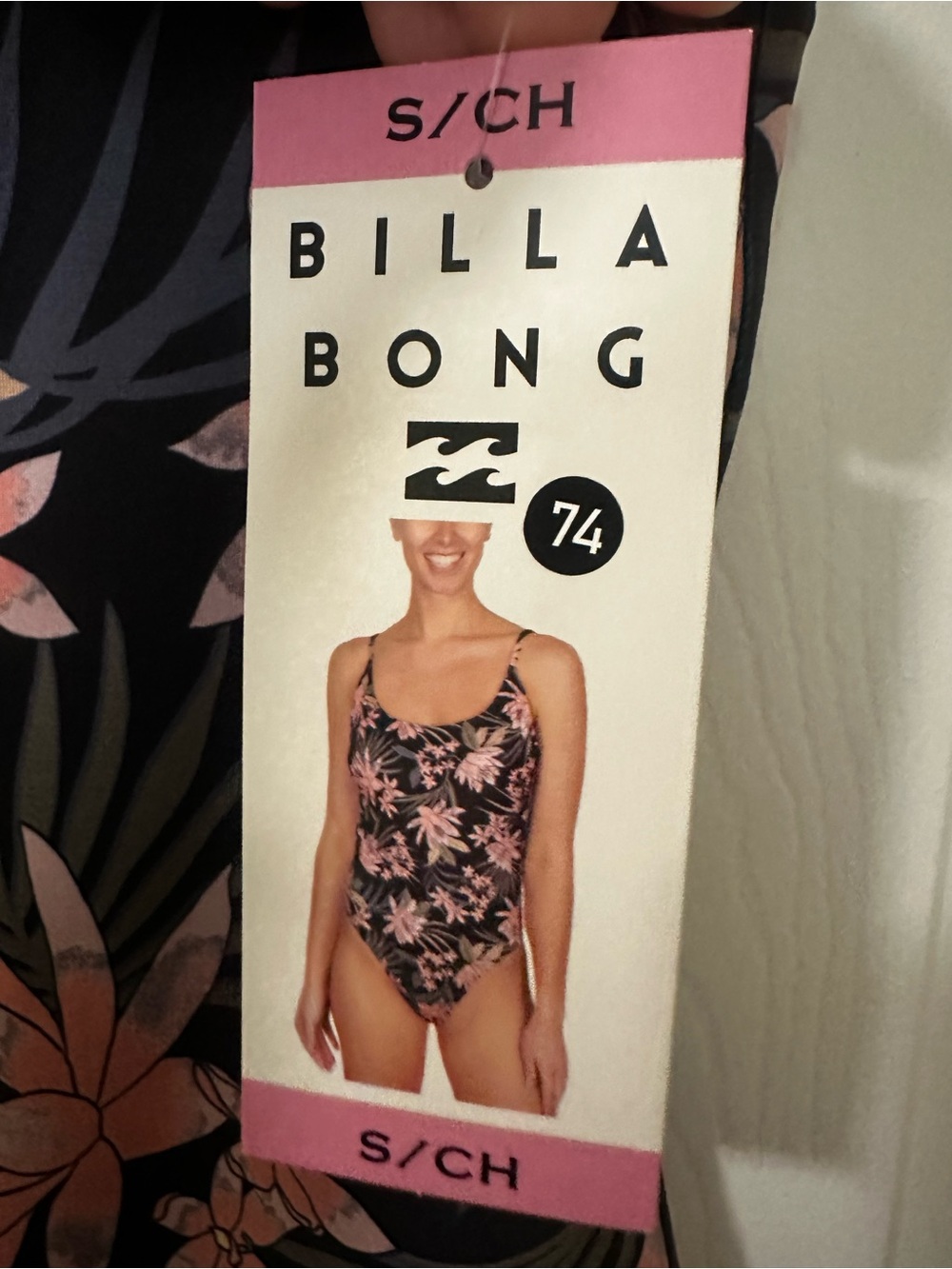 Billabong Black One-Piece Swimsuit with Pink Floral Print - Picture 5 of 7